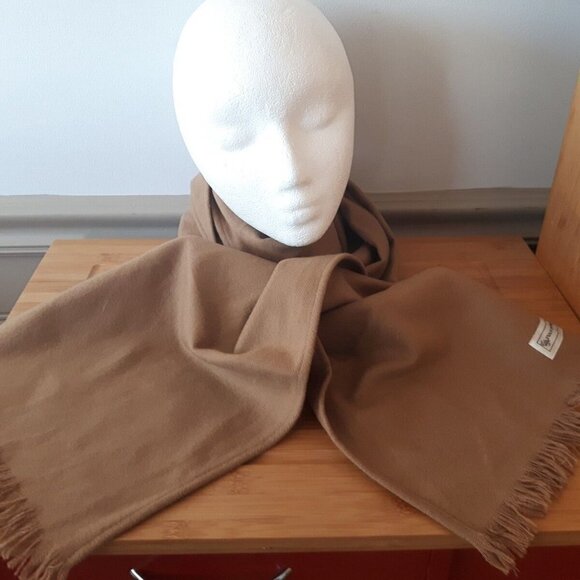 VTG EVAN PICONE Wool blend Scarf muffler camel tan brown short fringe Neutral - Picture 4 of 6